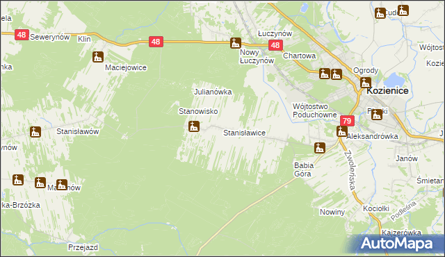 mapa Stanisławice gmina Kozienice, Stanisławice gmina Kozienice na mapie Targeo