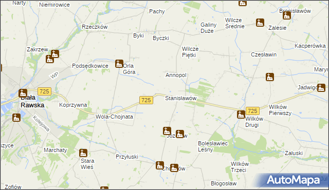 mapa Stanisławów gmina Biała Rawska, Stanisławów gmina Biała Rawska na mapie Targeo