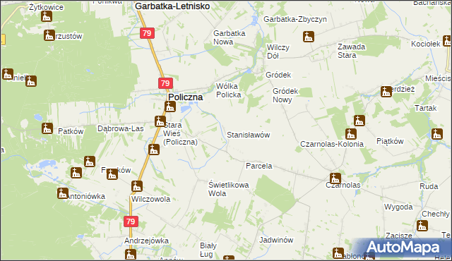 mapa Stanisławów gmina Policzna, Stanisławów gmina Policzna na mapie Targeo