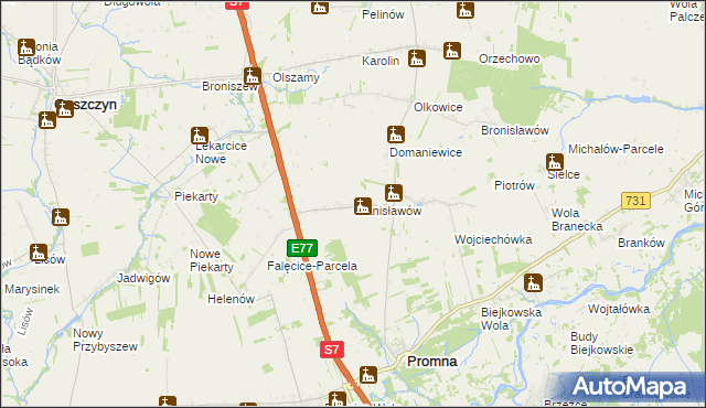 mapa Stanisławów gmina Promna, Stanisławów gmina Promna na mapie Targeo