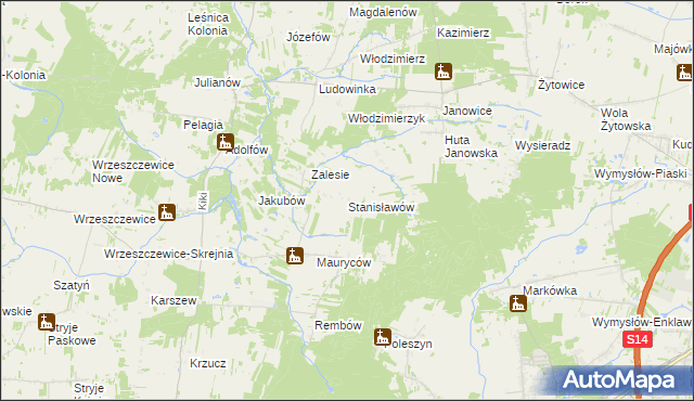 mapa Stanisławów gmina Wodzierady, Stanisławów gmina Wodzierady na mapie Targeo