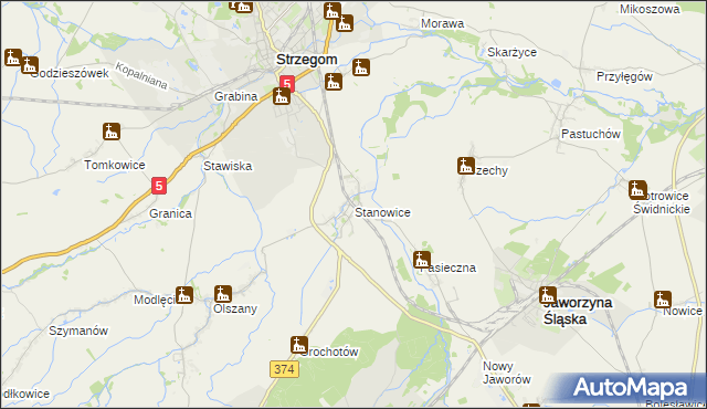 mapa Stanowice gmina Strzegom, Stanowice gmina Strzegom na mapie Targeo