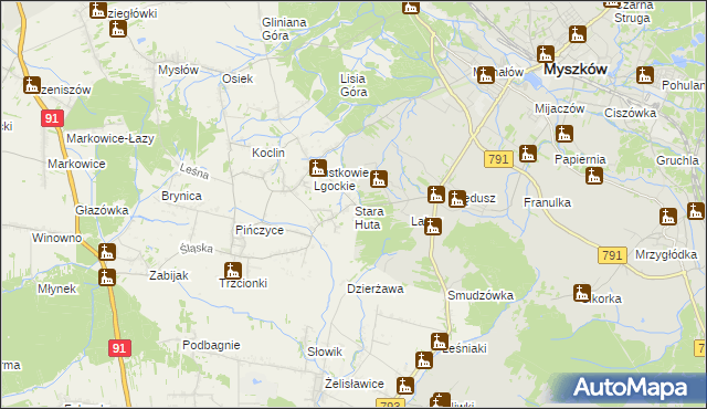mapa Stara Huta gmina Koziegłowy, Stara Huta gmina Koziegłowy na mapie Targeo
