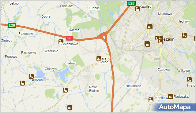 mapa Stare Bielice gmina Biesiekierz, Stare Bielice gmina Biesiekierz na mapie Targeo