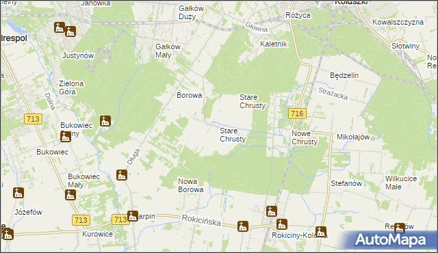 mapa Stare Chrusty gmina Rokiciny, Stare Chrusty gmina Rokiciny na mapie Targeo