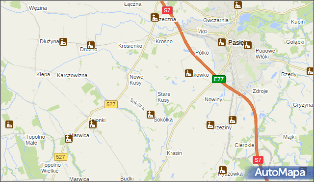 mapa Stare Kusy, Stare Kusy na mapie Targeo