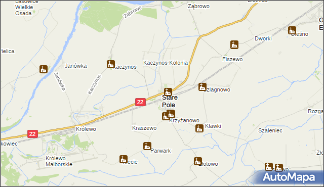 mapa Stare Pole powiat malborski, Stare Pole powiat malborski na mapie Targeo
