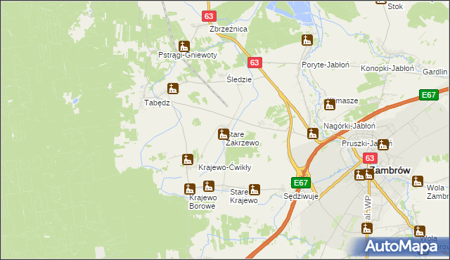 mapa Stare Zakrzewo, Stare Zakrzewo na mapie Targeo