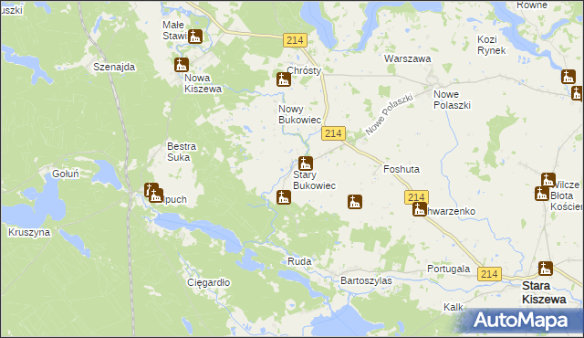 mapa Stary Bukowiec gmina Stara Kiszewa, Stary Bukowiec gmina Stara Kiszewa na mapie Targeo