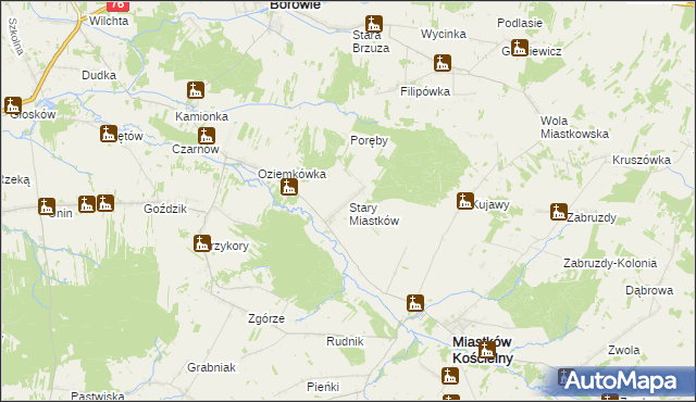 mapa Stary Miastków, Stary Miastków na mapie Targeo