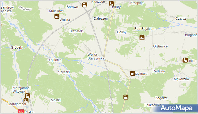 mapa Starzyny gmina Szczekociny, Starzyny gmina Szczekociny na mapie Targeo