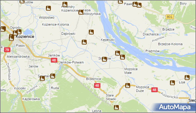 mapa Staszów gmina Kozienice, Staszów gmina Kozienice na mapie Targeo