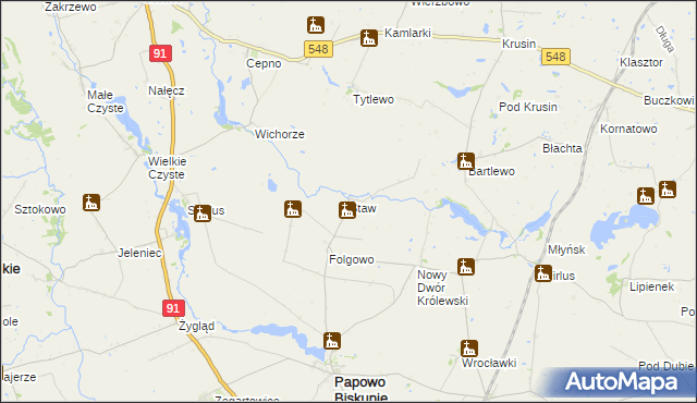 mapa Staw gmina Papowo Biskupie, Staw gmina Papowo Biskupie na mapie Targeo