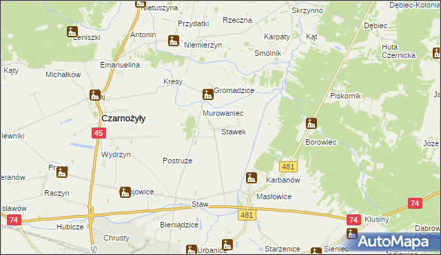 mapa Stawek gmina Czarnożyły, Stawek gmina Czarnożyły na mapie Targeo