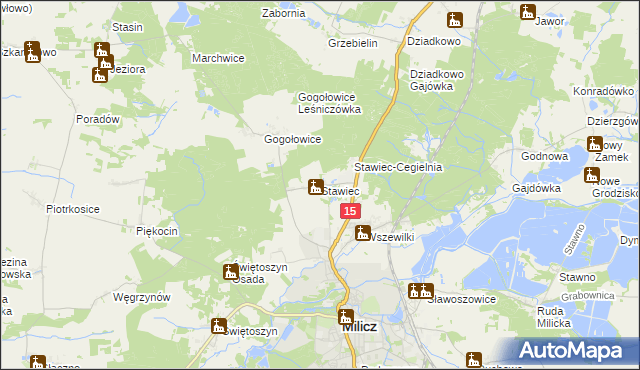 mapa Stawiec gmina Milicz, Stawiec gmina Milicz na mapie Targeo
