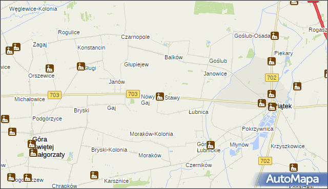 mapa Stawy gmina Góra Świętej Małgorzaty, Stawy gmina Góra Świętej Małgorzaty na mapie Targeo