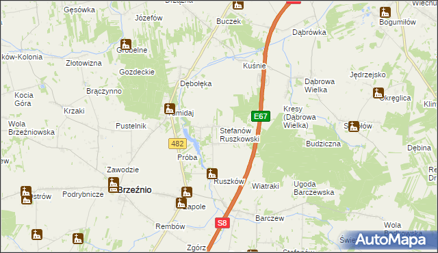 mapa Stefanów Ruszkowski, Stefanów Ruszkowski na mapie Targeo