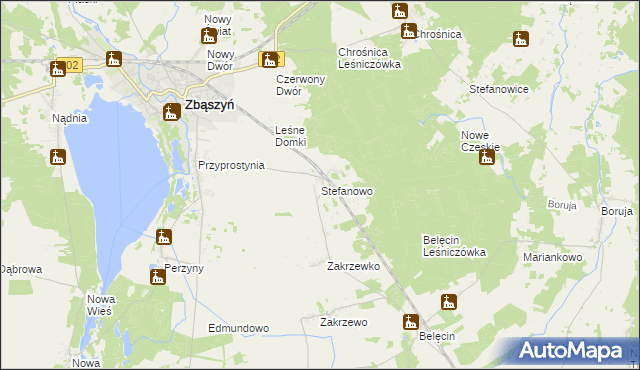mapa Stefanowo gmina Zbąszyń, Stefanowo gmina Zbąszyń na mapie Targeo