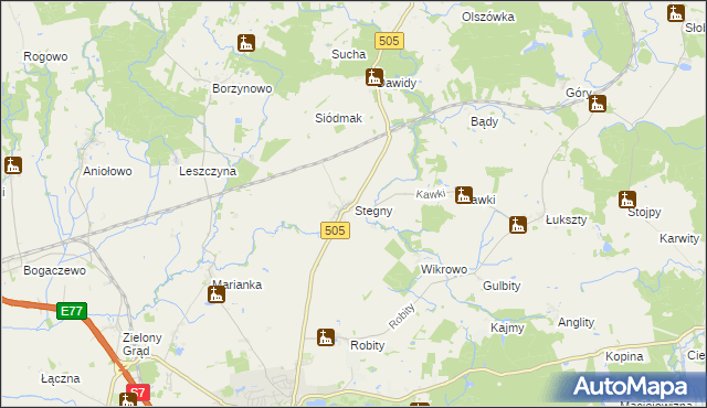 mapa Stegny gmina Pasłęk, Stegny gmina Pasłęk na mapie Targeo