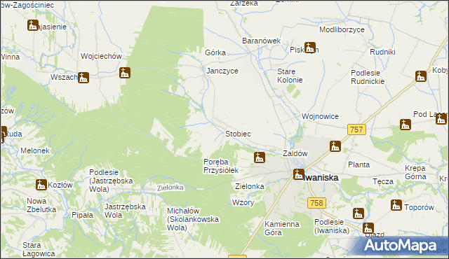 mapa Stobiec gmina Iwaniska, Stobiec gmina Iwaniska na mapie Targeo