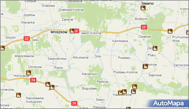 mapa Stok gmina Mniszków, Stok gmina Mniszków na mapie Targeo