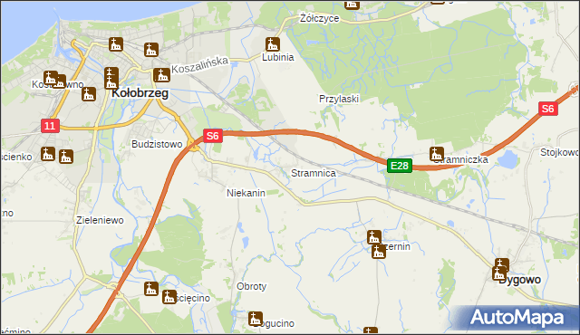 mapa Stramnica gmina Kołobrzeg, Stramnica gmina Kołobrzeg na mapie Targeo