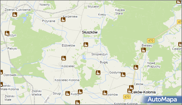 mapa Stropieszyn gmina Mycielin, Stropieszyn gmina Mycielin na mapie Targeo