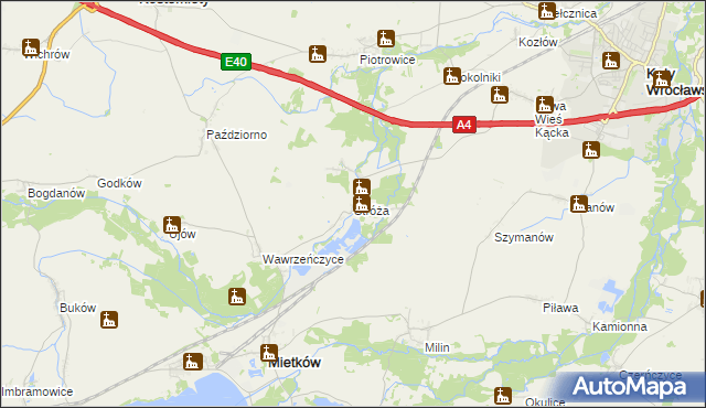 mapa Stróża gmina Mietków, Stróża gmina Mietków na mapie Targeo
