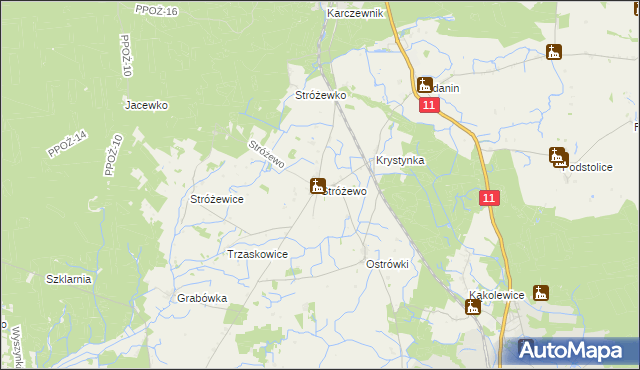 mapa Stróżewo gmina Chodzież, Stróżewo gmina Chodzież na mapie Targeo