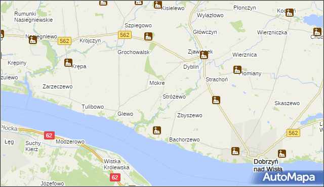 mapa Stróżewo gmina Dobrzyń nad Wisłą, Stróżewo gmina Dobrzyń nad Wisłą na mapie Targeo