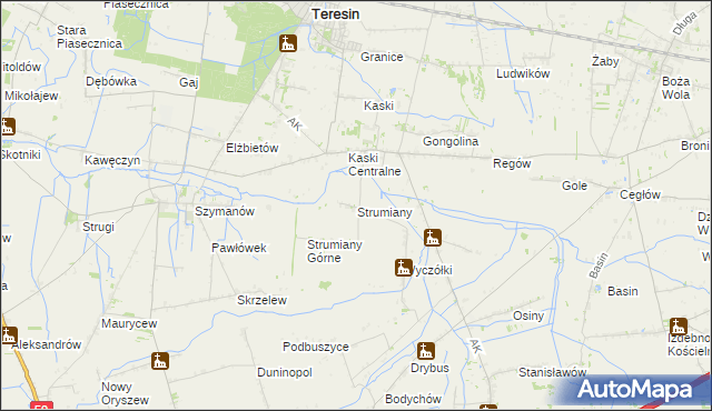 mapa Strumiany gmina Baranów, Strumiany gmina Baranów na mapie Targeo
