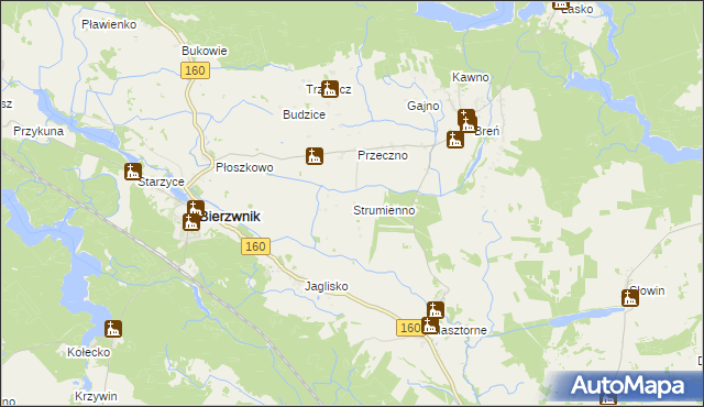 mapa Strumienno gmina Bierzwnik, Strumienno gmina Bierzwnik na mapie Targeo