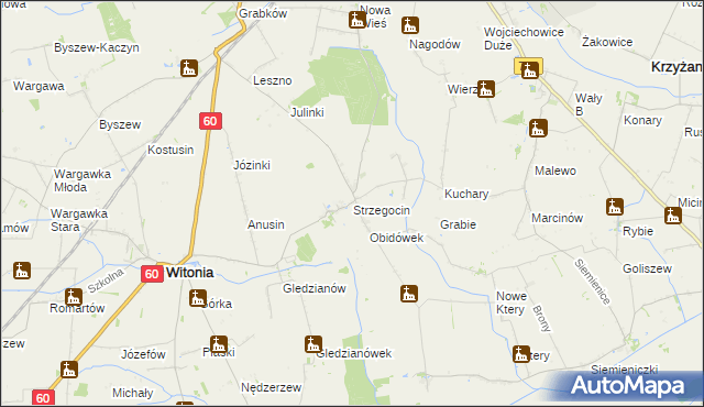 mapa Strzegocin gmina Kutno, Strzegocin gmina Kutno na mapie Targeo