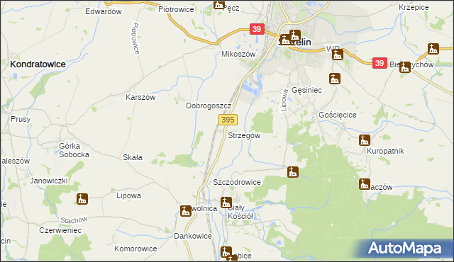 mapa Strzegów gmina Strzelin, Strzegów gmina Strzelin na mapie Targeo
