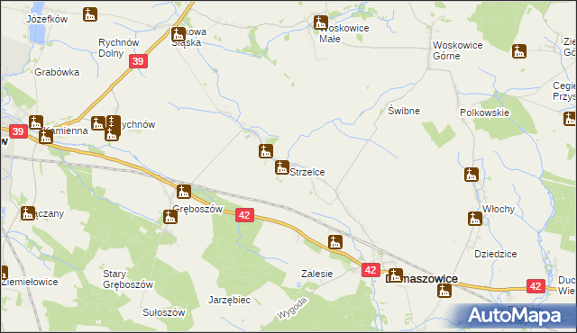 mapa Strzelce gmina Domaszowice, Strzelce gmina Domaszowice na mapie Targeo