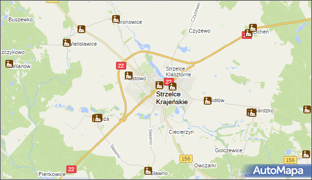 mapa Strzelce Krajeńskie, Strzelce Krajeńskie na mapie Targeo