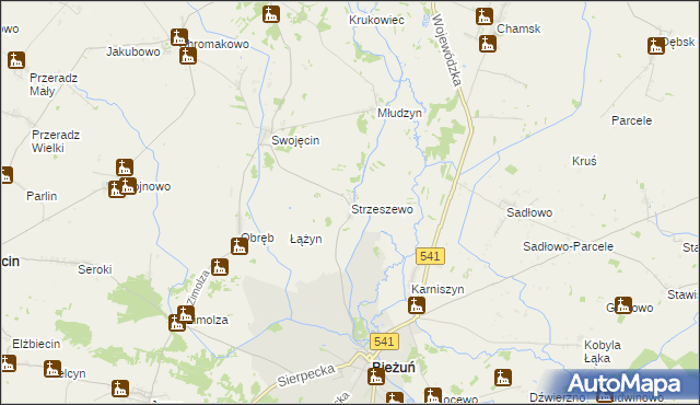 mapa Strzeszewo gmina Bieżuń, Strzeszewo gmina Bieżuń na mapie Targeo