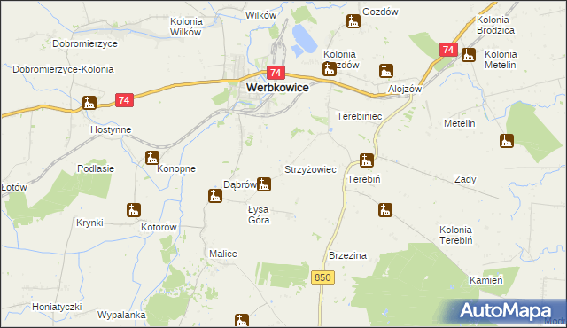 mapa Strzyżowiec gmina Werbkowice, Strzyżowiec gmina Werbkowice na mapie Targeo