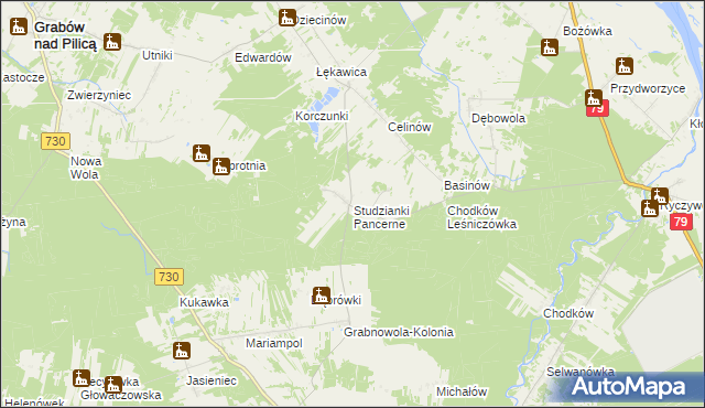 mapa Studzianki Pancerne, Studzianki Pancerne na mapie Targeo