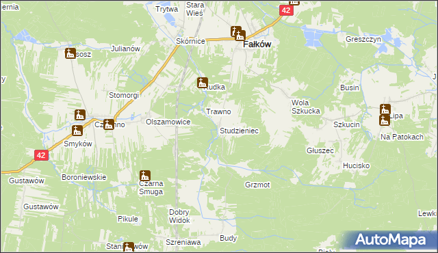 mapa Studzieniec gmina Fałków, Studzieniec gmina Fałków na mapie Targeo