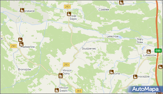 mapa Studzieniec gmina Kożuchów, Studzieniec gmina Kożuchów na mapie Targeo