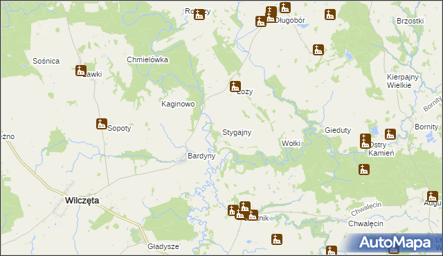 mapa Stygajny, Stygajny na mapie Targeo