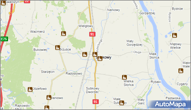 mapa Subkowy, Subkowy na mapie Targeo