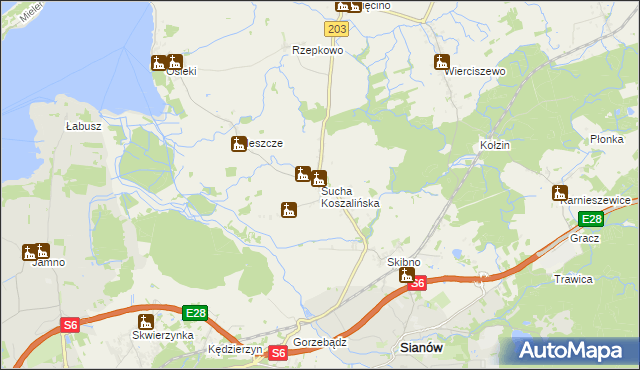 mapa Sucha Koszalińska, Sucha Koszalińska na mapie Targeo