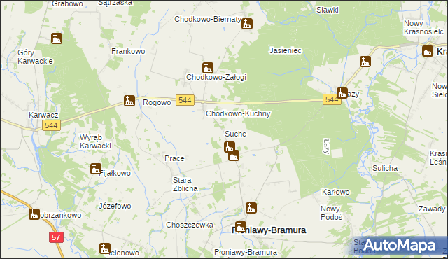 mapa Suche gmina Płoniawy-Bramura, Suche gmina Płoniawy-Bramura na mapie Targeo