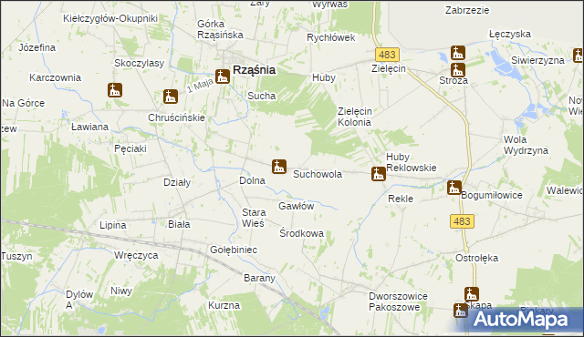 mapa Suchowola gmina Rząśnia, Suchowola gmina Rząśnia na mapie Targeo