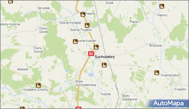 mapa Suchożebry, Suchożebry na mapie Targeo