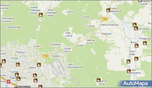 mapa Sudół gmina Bodzechów, Sudół gmina Bodzechów na mapie Targeo
