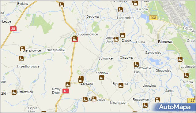 mapa Sukowice, Sukowice na mapie Targeo