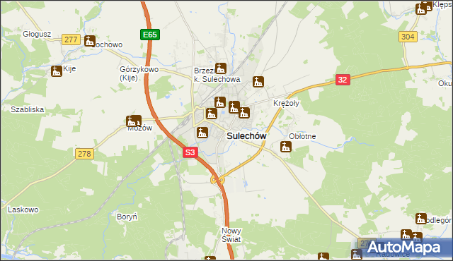 mapa Sulechów powiat zielonogórski, Sulechów powiat zielonogórski na mapie Targeo